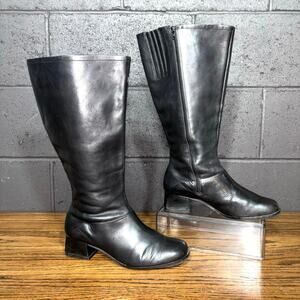 Auditions Black Leather Tall Riding Boots Women’s 8.5 Wide Wide Calf Side Zip